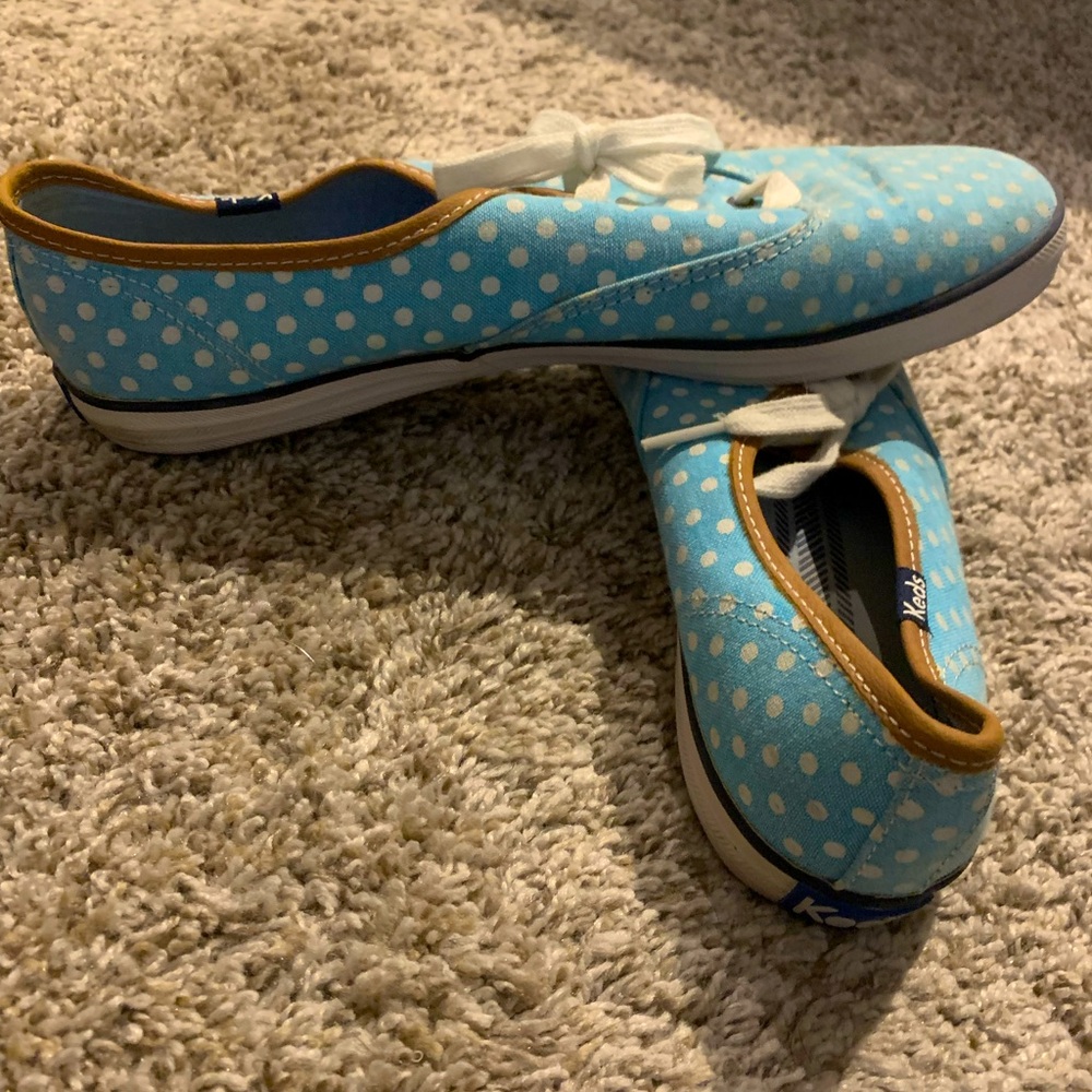 Blue and white polka dot Keds